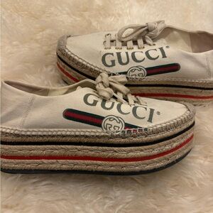 Gucci Beige and Red Platform Sneakers